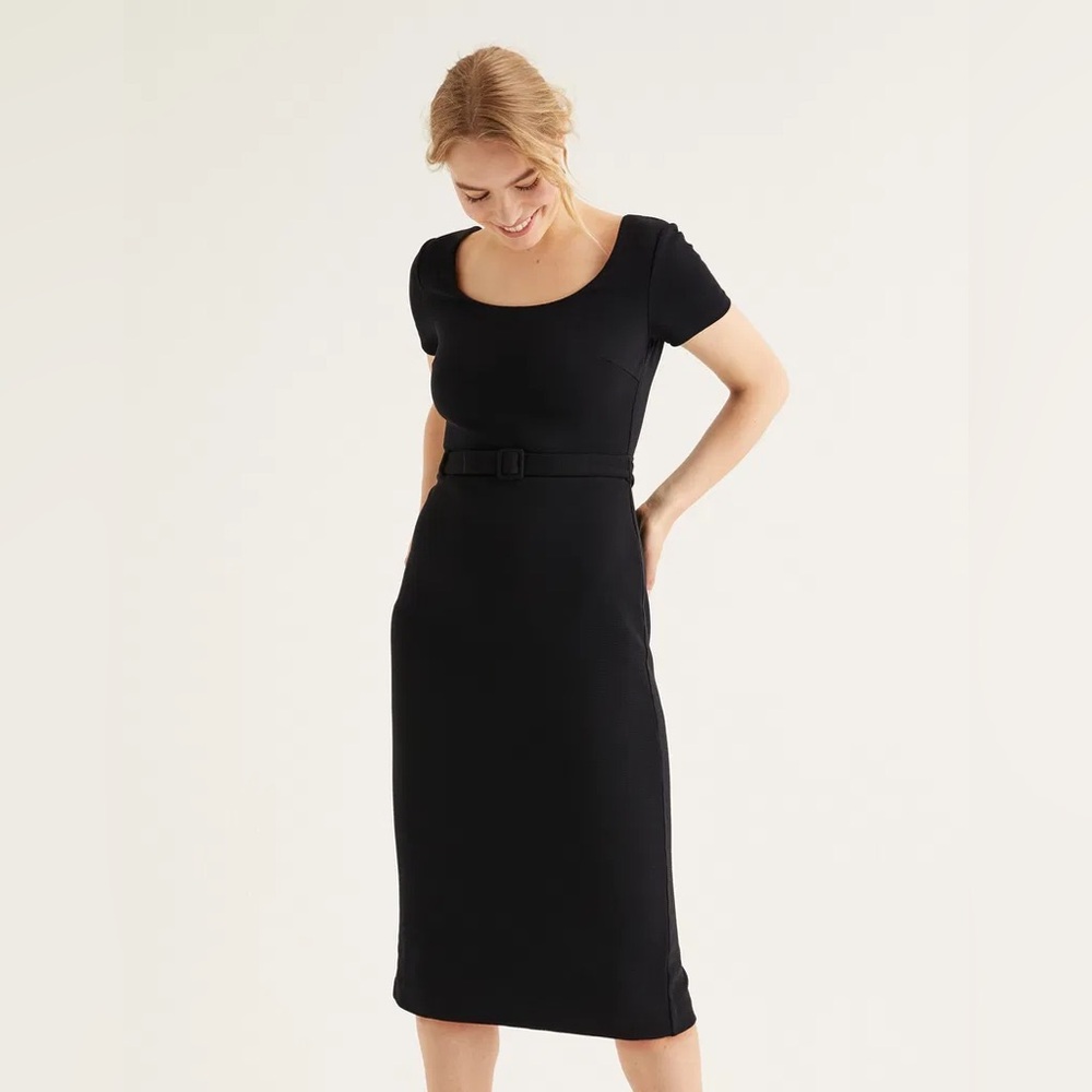 Boden Tilly Black Midi Dress with Belt